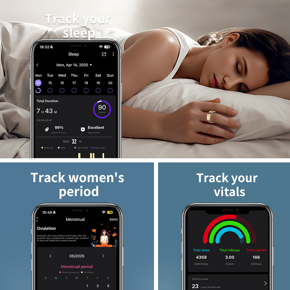 2026 Smart Health Ring with HRV, Heart Rate & Sleep Tracking – 10ATM Waterproof, Remote Control