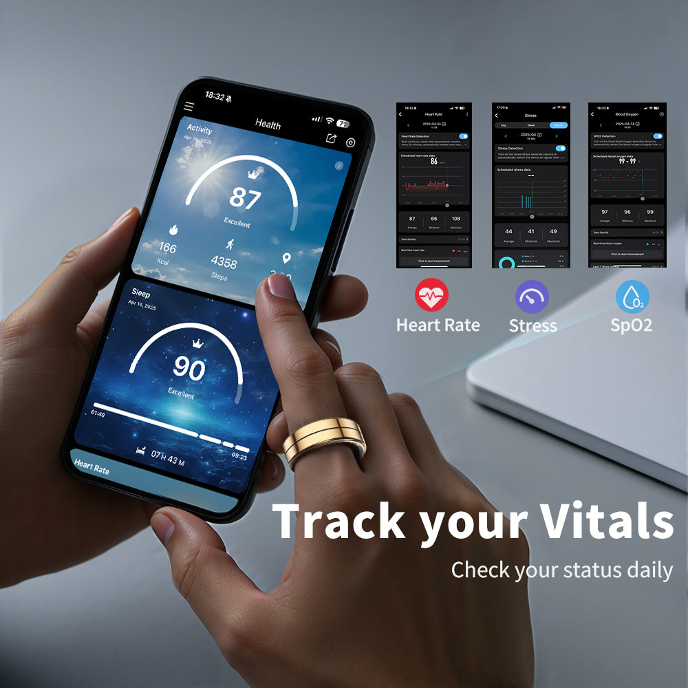 2026 Smart Health Ring with HRV, Heart Rate & Sleep Tracking – 10ATM Waterproof, Remote Control